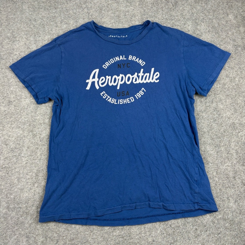 Aeropostale Graphic T Shirt Mens Large Blue NYC Y2K Skate Surf 1987 Short Sleeve